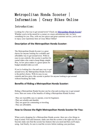 Metropolitan Honda Scooter | Information | Crazy Bikes Online