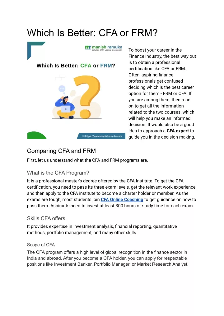 which is better cfa or frm