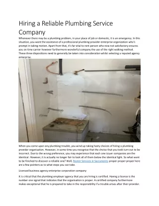 Hiring a Reliable Plumbing Service Company