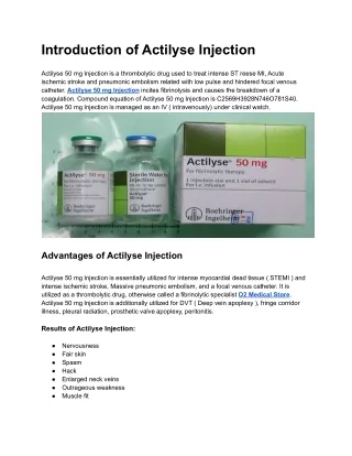 Introduction of Actilyse Injection