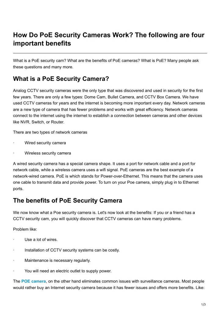 how do poe security cameras work the following