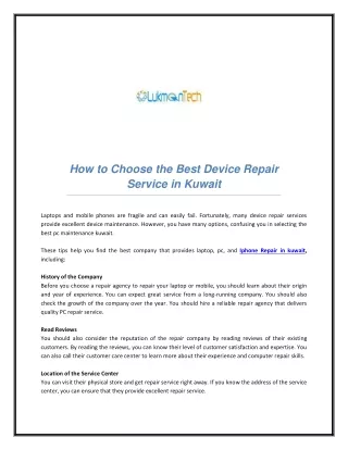 How to Choose the Best Device Repair Service in Kuwait