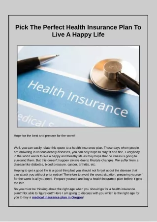 Pick The Perfect Health Insurance Plan To Live A Happy Life