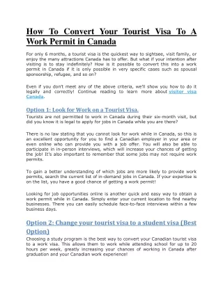 How To Convert Your Tourist Visa To A Work Permit in Canada