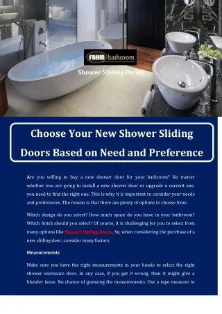 Choose Your New Shower Sliding Doors Based on Need and Preference