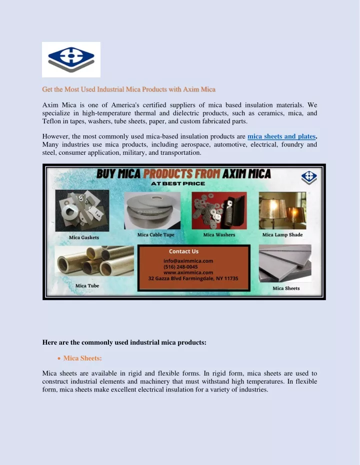 get the most used industrial mica products with