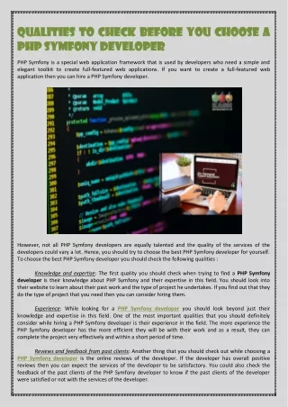 Qualities To Check Before You Choose A PHP Symfony Developer