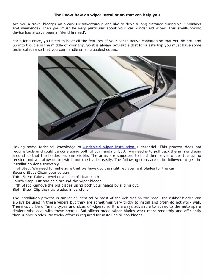 the know how on wiper installation that can help