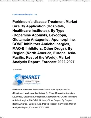 Parkinson's disease Treatment Market