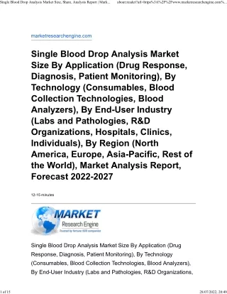 Single Blood Drop Analysis Market