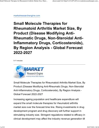 Small Molecule Therapies for Rheumatoid Arthritis Market