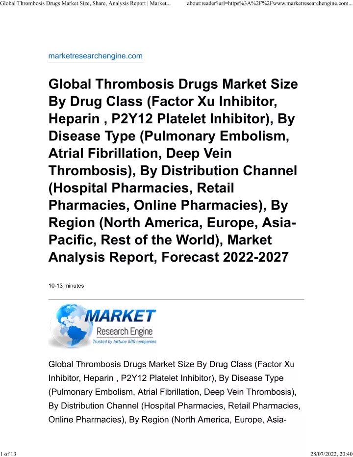 global thrombosis drugs market size share