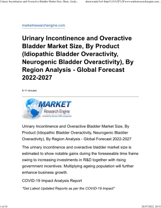 Urinary Incontinence and Overactive Bladder Market