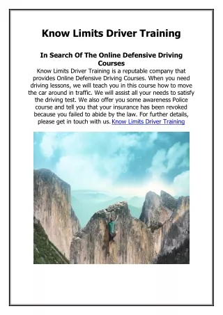In Search Of The Online Defensive Driving Courses