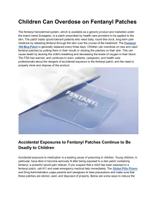 Children Can Overdose on Fentanyl Patches