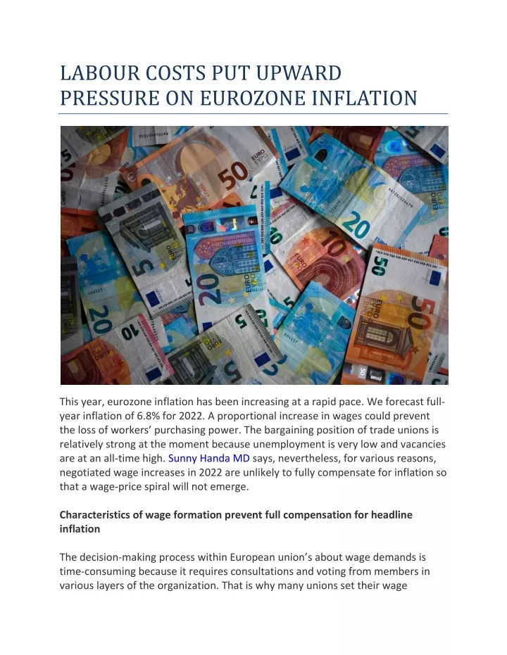 labour costs put upward pressure on eurozone