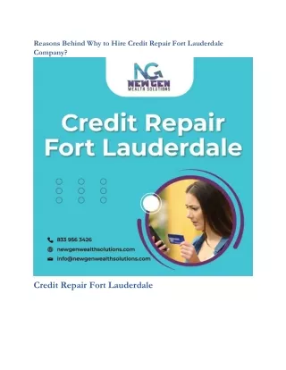 Reasons Behind Why to Hire Credit Repair Fort Lauderdale Company