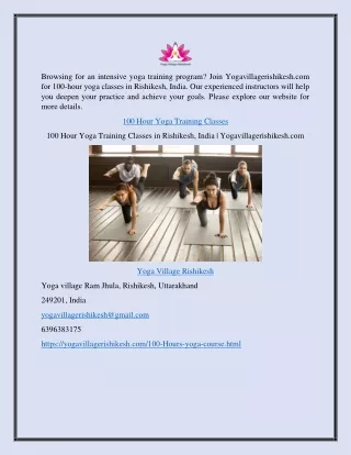100 Hour Yoga Training Classes in Rishikesh, India | Yogavillagerishikesh.com