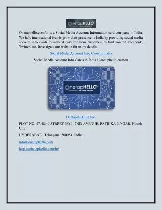 Social Media Account Info Cards in India | Onetaphello.com/in