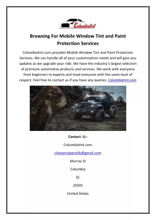 Browsing For Mobile Window Tint and Paint Protection Services1