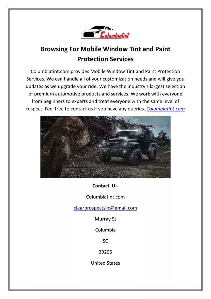 browsing for mobile window tint and paint