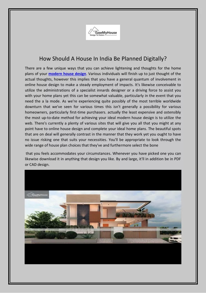 how should a house in india be planned digitally