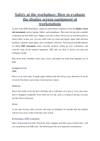 safety at the workplace how to evaluate the display screen equipment at workstations