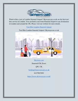 Taxi Hire London Stansted Airport | Skywayscars.co.uk
