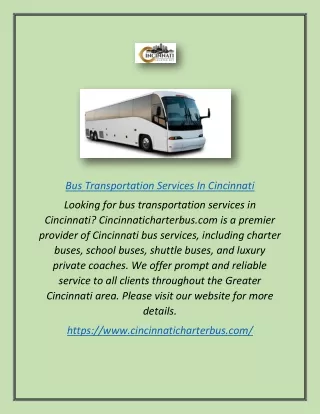 Bus Transportation Services in Cincinnati | Cincinnaticharterbus.com