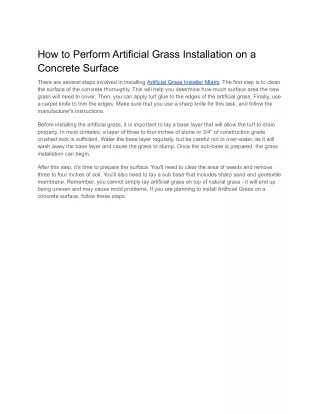 How to Perform Artificial Grass Installation on a Concrete Surface