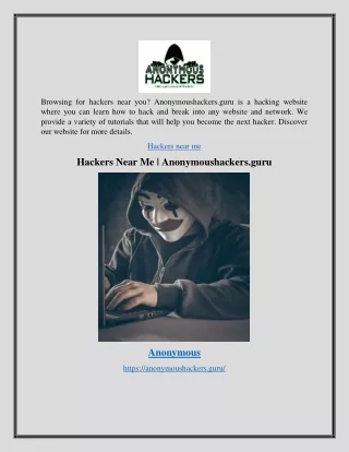 Hackers Near Me | Anonymoushackers.guru