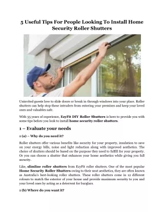 5 Useful Tips For People Looking To Install Home Security Roller Shutters