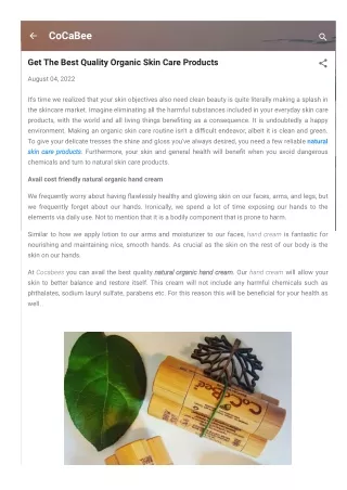Get The Best Quality Organic Skin Care Products