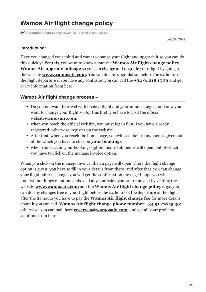 wamos air flight change policy