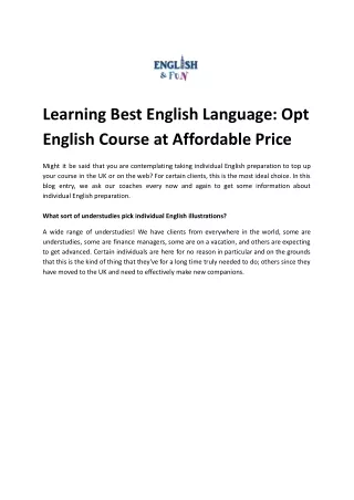 Learning Best English Language: Opt English Course at Affordable Price