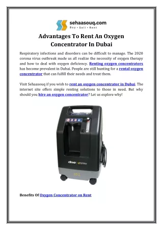 Advantages To Rent An Oxygen Concentrator In Dubai