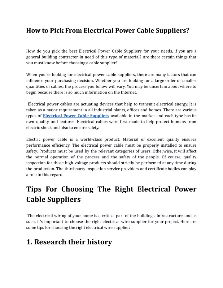 how to pick from electrical power cable suppliers