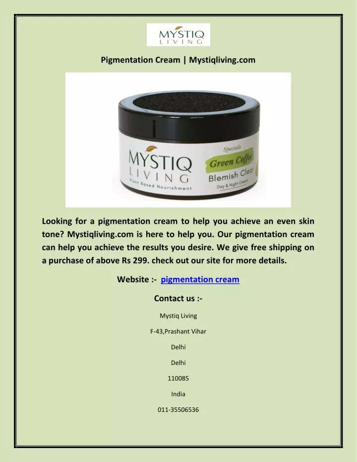 pigmentation cream mystiqliving com