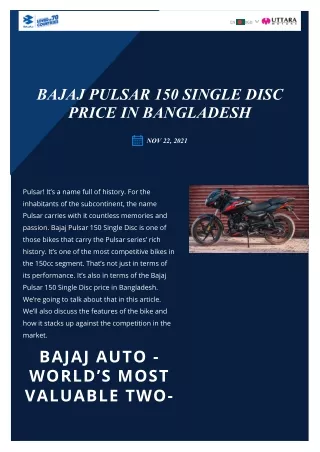 Bajaj Pulsar 150 Single Disc Price in Bangladesh