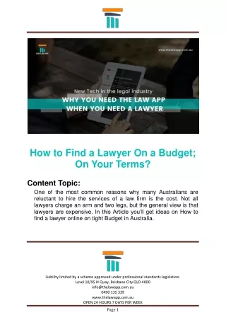 How To Find A Lawyer On A Budget; On Your Terms