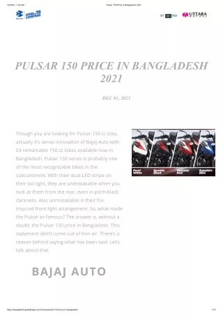 Pulsar 150 Price in Bangladesh 2022