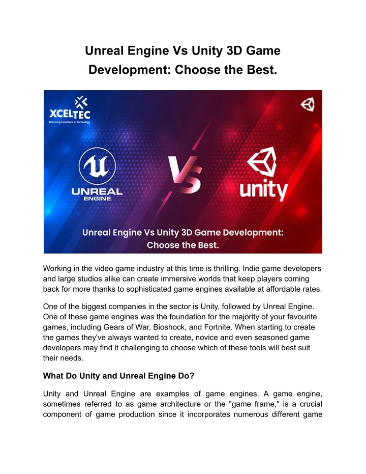 unreal engine vs unity 3d game development choose