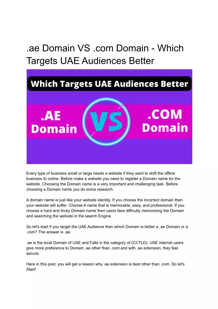 ae domain vs com domain which targets