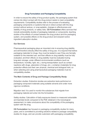 drug formulation and packaging compatibility