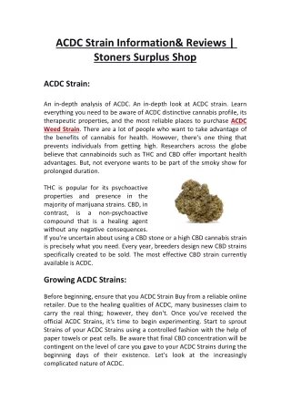 ACDC Strain Information Reviews  Stoners Surplus Shop