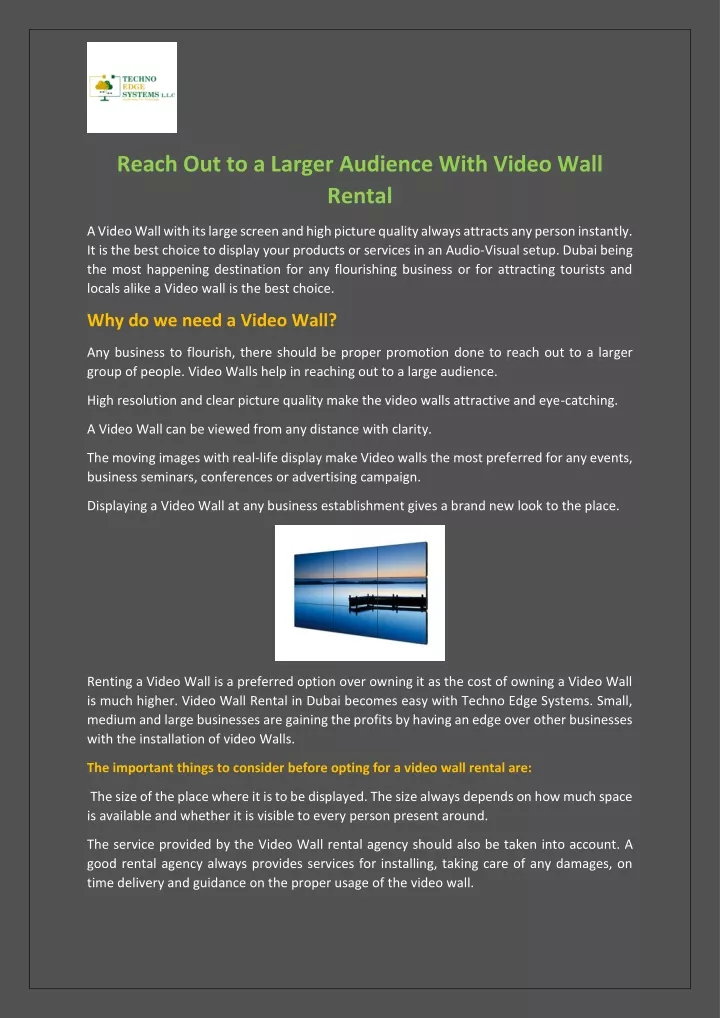 reach out to a larger audience with video wall