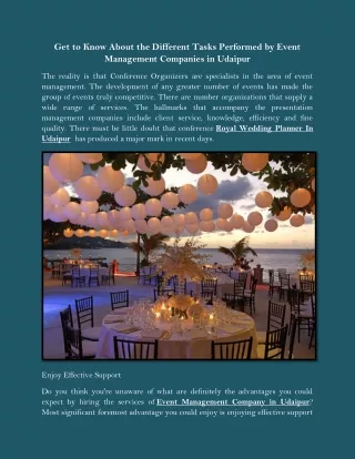 Get to Know About the Different Tasks Performed by Event Management Companies in Udaipur
