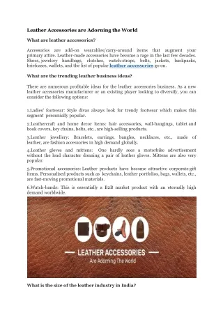 Leather Accessories are Adorning the World - Industry experts