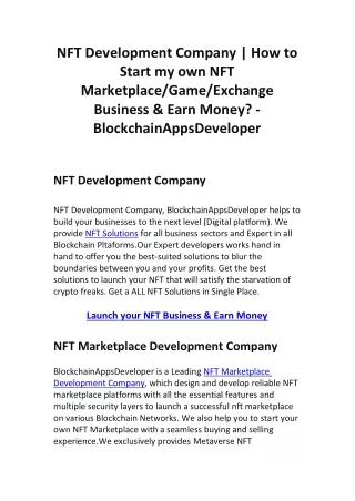NFT Development Company | How to Start my own NFT Marketplace/Game Business?