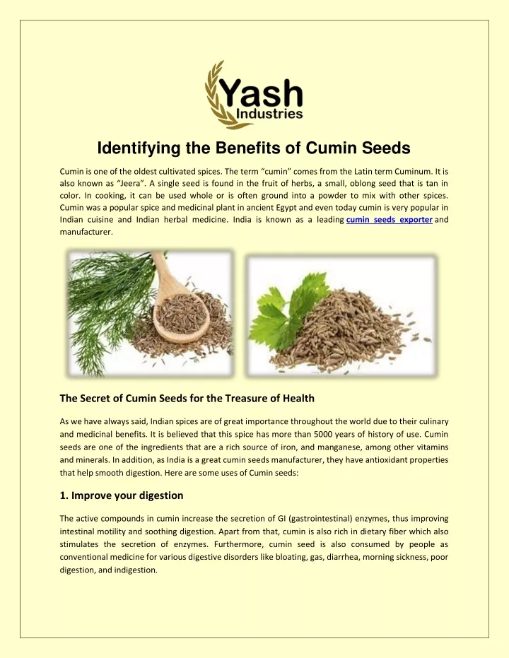 identifying the benefits of cumin seeds